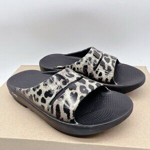 OOFOS OOahh Limited OOriginal Sandals Slides Animal Cheetah Print Wms EU 37 US 6